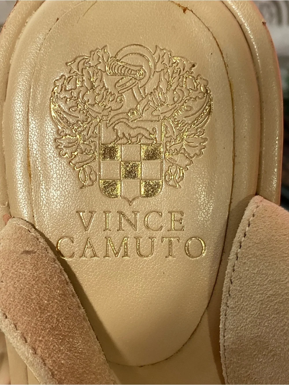 Vince Camuto Nude/Tan Suede Wedge Sandals with Ankle Strap